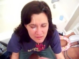Clothed wife takes great blast on her face
