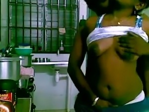 Indian amateur housewife was caught on cam while being poked in kitchen