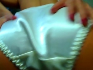 White satin panties in your face