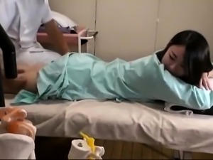Dazzling Asian babe gets her hairy pussy thoroughly examined