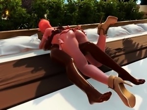 Sensuous 3D babes indulge in interracial futanari fucking