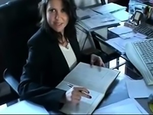 Attractive brunette secretary delivers a hot blowjob in POV