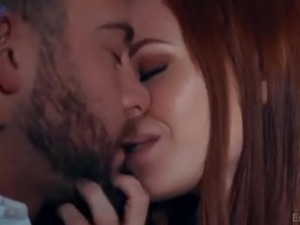 Perfect red haired babe Ella Hughes gives a stunning blowjob to her stud