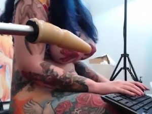 Sweet Tattooed Whore Getting Fucked Ass By The Sex Machine