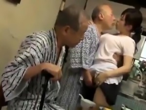 Big breasted Oriental wife enjoys wild sex with older men