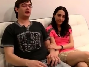 Lustful amateur brunette teen cuckolds her nerdy boyfriend