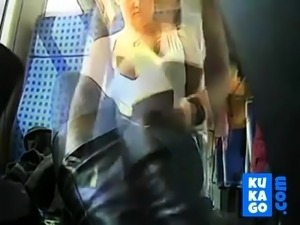 Girl shows her boobs in train