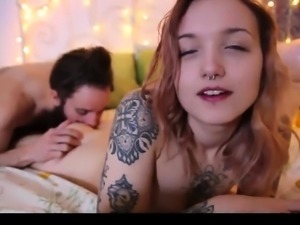 Tattooed teen gets her peach licked and fucked from behind