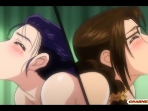 Busty japanese hentai hot threesome poked