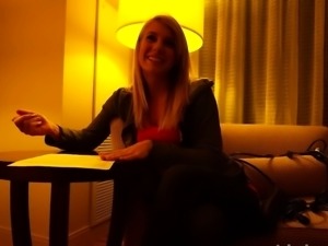 Cute blonde teen fingers herself and sucks cock in casting