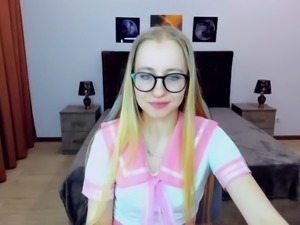 Tiny tits Euro amateur blonde fingers in chair on webcam