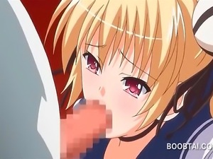 Blonde hentai school doll licking and shoving cock in her wet mouth