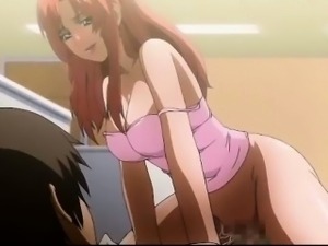 Redhead anime chick with huge tits
