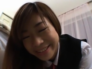 Ami in school uniform rubs joystick