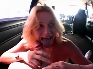 Sexy blonde sucking huge dick in the fuck bus