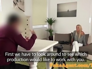 Hot blonde takes cum on casting for job