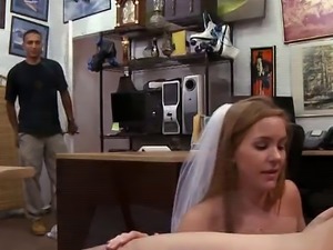 Blonde In Her Wedding Dress Face Fucked In Pawn Shop Office