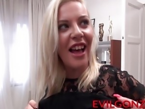 Cute blonde bitch gets her mouth stuffed with fat pricks