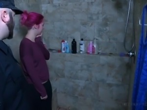 Gagged submissive pink haired slut KoKo Kitty gets her twat masturbated