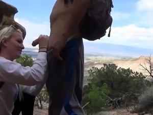 Naughty blonde teen gives a fabulous blowjob in the outdoors