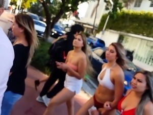 Naughty voyeur follows gorgeous young babes in sexy bikinis
