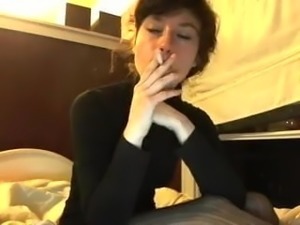 Anna having a cigarette webcam before bedtime.