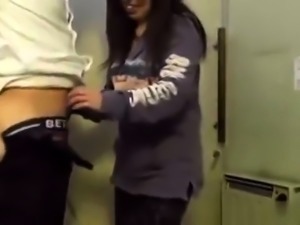 Horny Asian babe sucks a dick and gets nailed hard in public