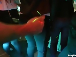 Incredibly voracious blowjobs are given by some dancing queens in club