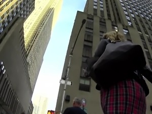 Amateur blonde babe with a superb ass outdoor voyeur upskirt
