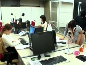 Beautiful Japanese girls enjoying hardcore sex in the office