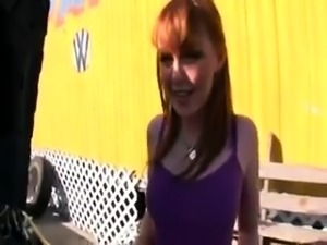 POV amateur video of redhead girl giving outdoor blowjob