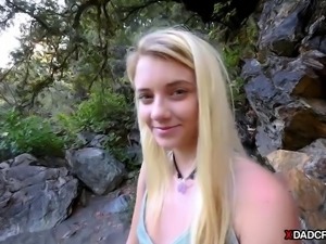 Hiking with old stepdaddy ends in a taboo outdoor fuck