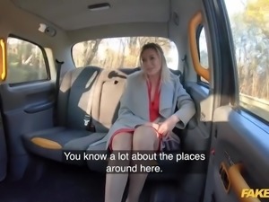 Sexy Slim Blonde Cutie Has Fun With the Taxi Driver In the Backseat Before...